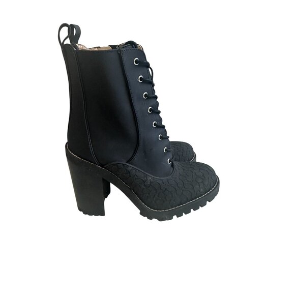 Coach Black Lace-Up Combat Boots with Chunky Heel - Picture 2 of 12